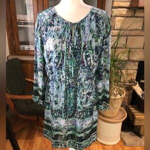 CHARLIE JADE SIZE LARGE FULLY LINED PAISLEY MULTICOLORED PURPLES BLUES AND GREEN